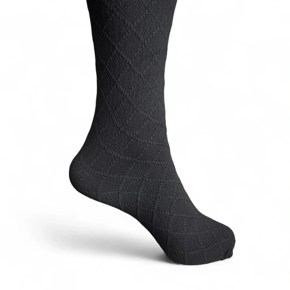 HUE‎ Textured Diamond Nylon Knee High Trouser Socks Womens One Size Black